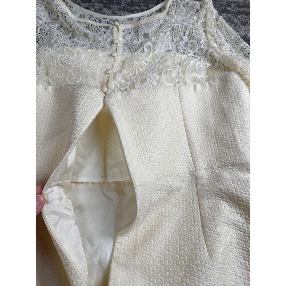 Sonia Pena Lace Sheath Dress Womens 16 Ivory Beaded Waist Formal Event MSRP $450